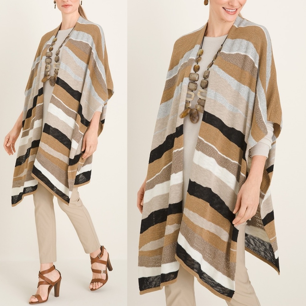 Chico’s Textured Wave Stripe Ruana Wrap